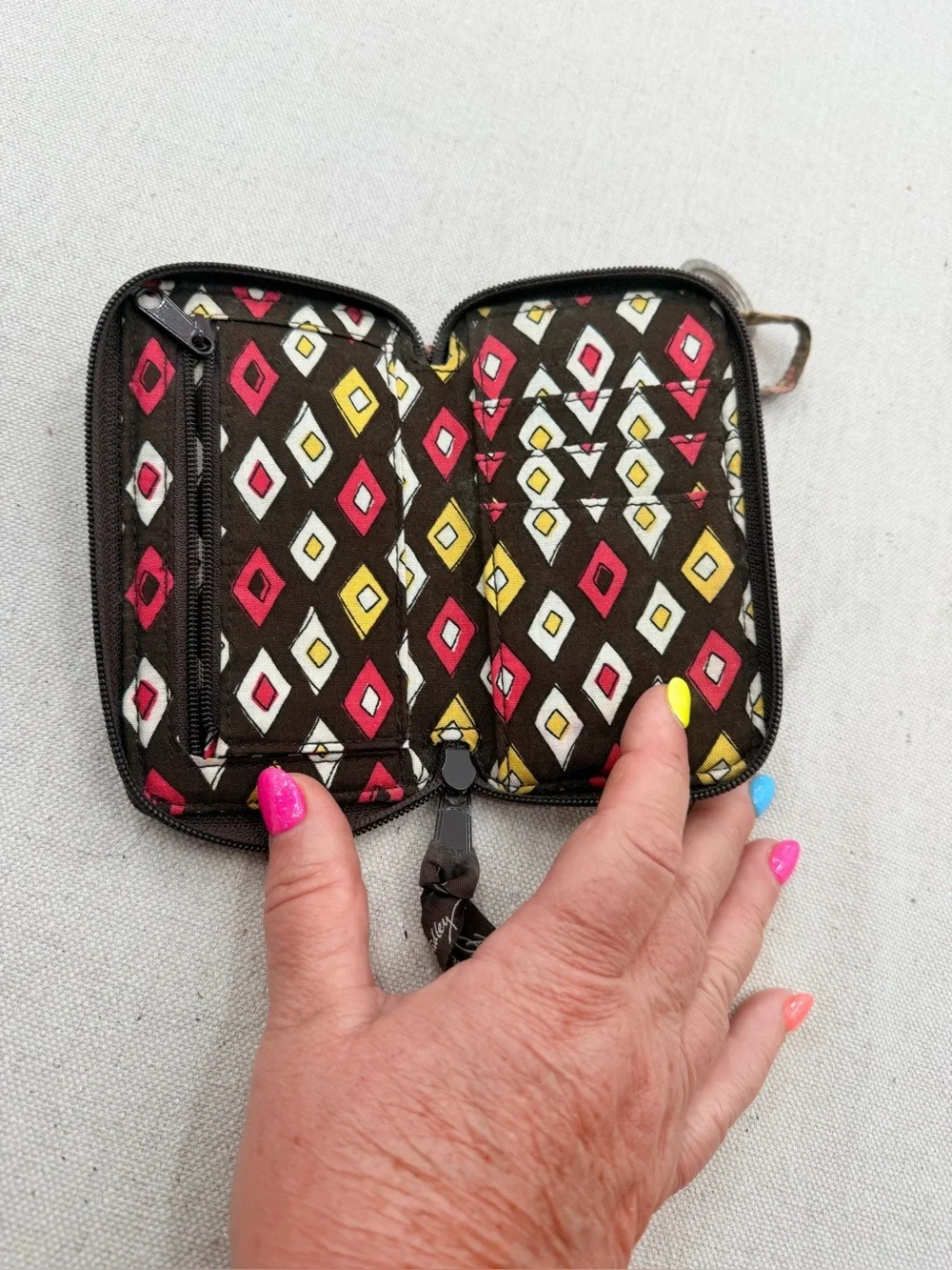 Vera Bradley Brown Pink Yellow Floral ID Wallet